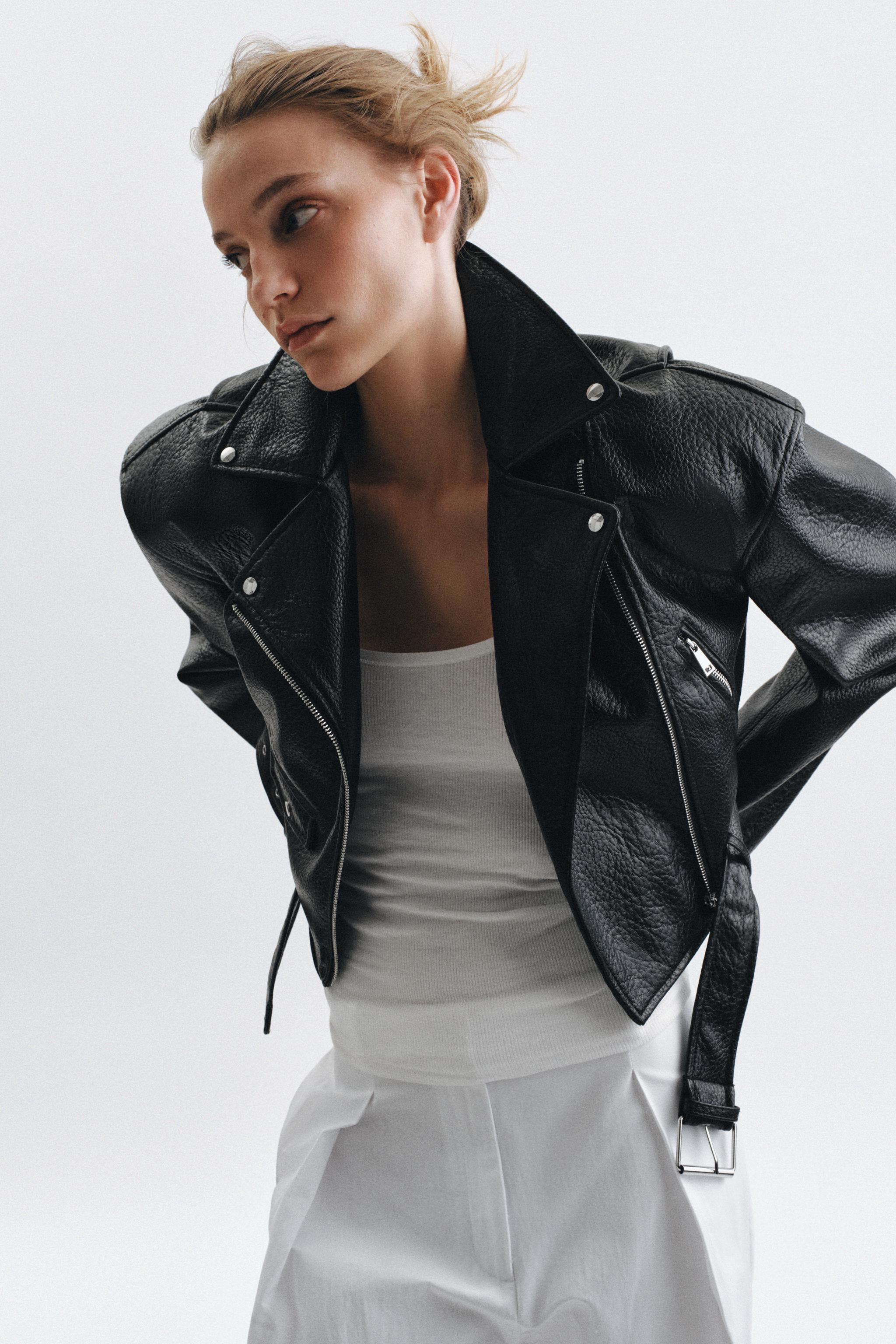 BLOUSON DE MOTARD À ÉPAULETTES EN MATIÈRE SYNTHÉTIQUE