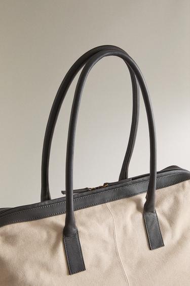 CANVAS AND LEATHER TRAVEL BAG - Chocolate Brown by Zara - Image 5
