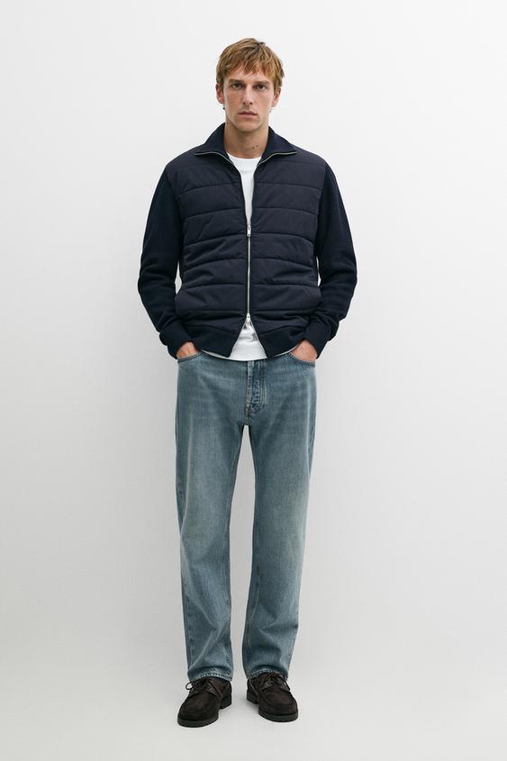 Zara High neck mixed fabric cardigan - Navy blue - Image 0