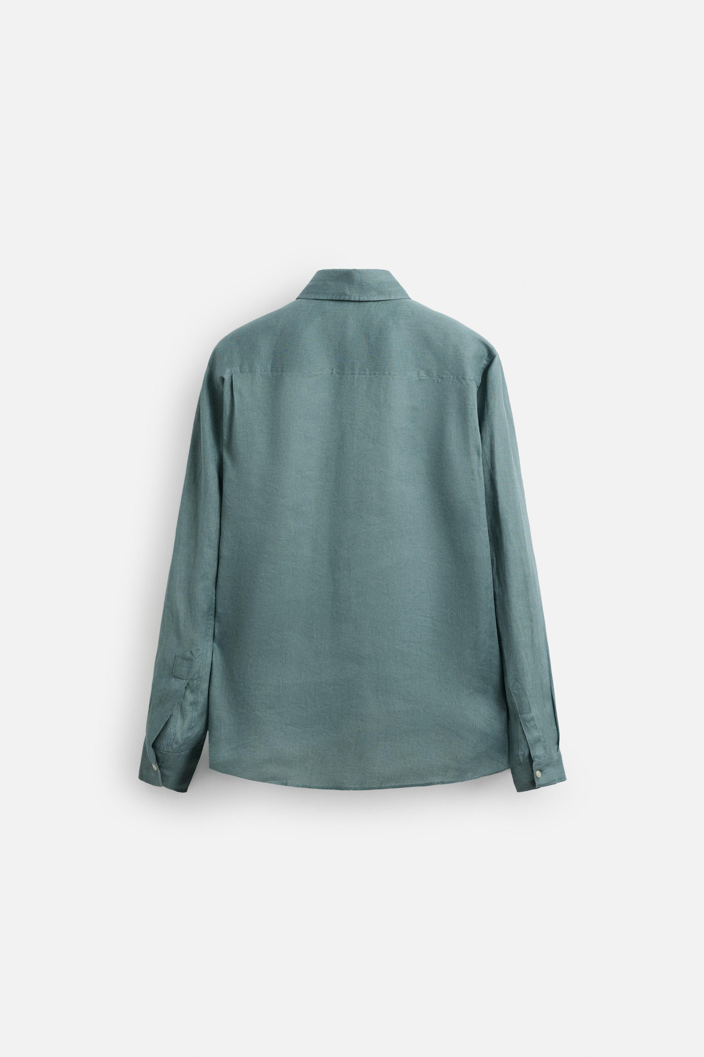 国内発送★ZARA★100%ヘンプ♪長袖シャツ 100% ヘンプシャツ - ブルー/グレー | ZARA Japan / 日本