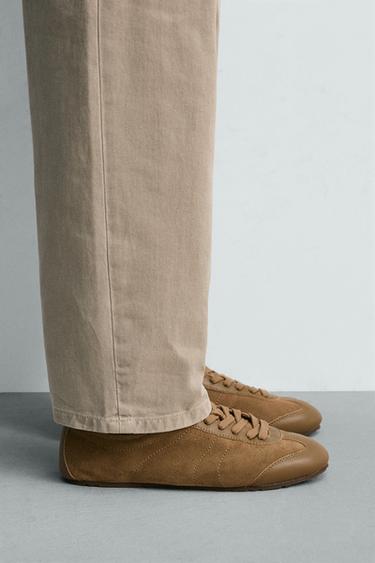 LEATHER TRAINERS - Brown by Zara - Image 0