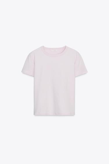 Zara SLIM FIT - ROUND NECK - REGULAR LENGTH - SHORT SLEEVE<br/><br/>T-shirt made of a cotton blend. Round neck and short sleeves. - Pink / Lilac