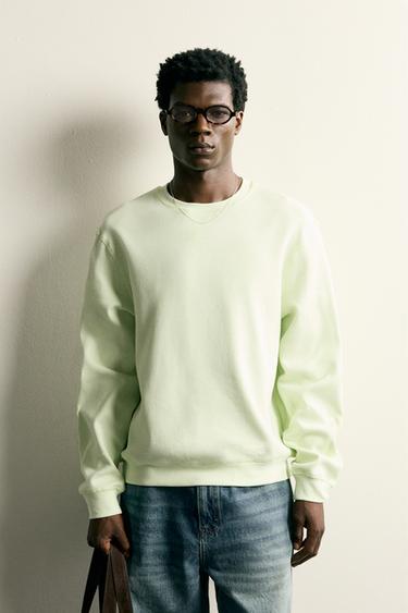 Zara WAFFLE TEXTURE SWEATSHIRT - Light lime green