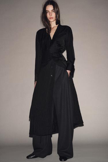 Zara ZW COLLECTION LIMITED EDITION CRINKLED SATIN EFFECT DRESS - Black