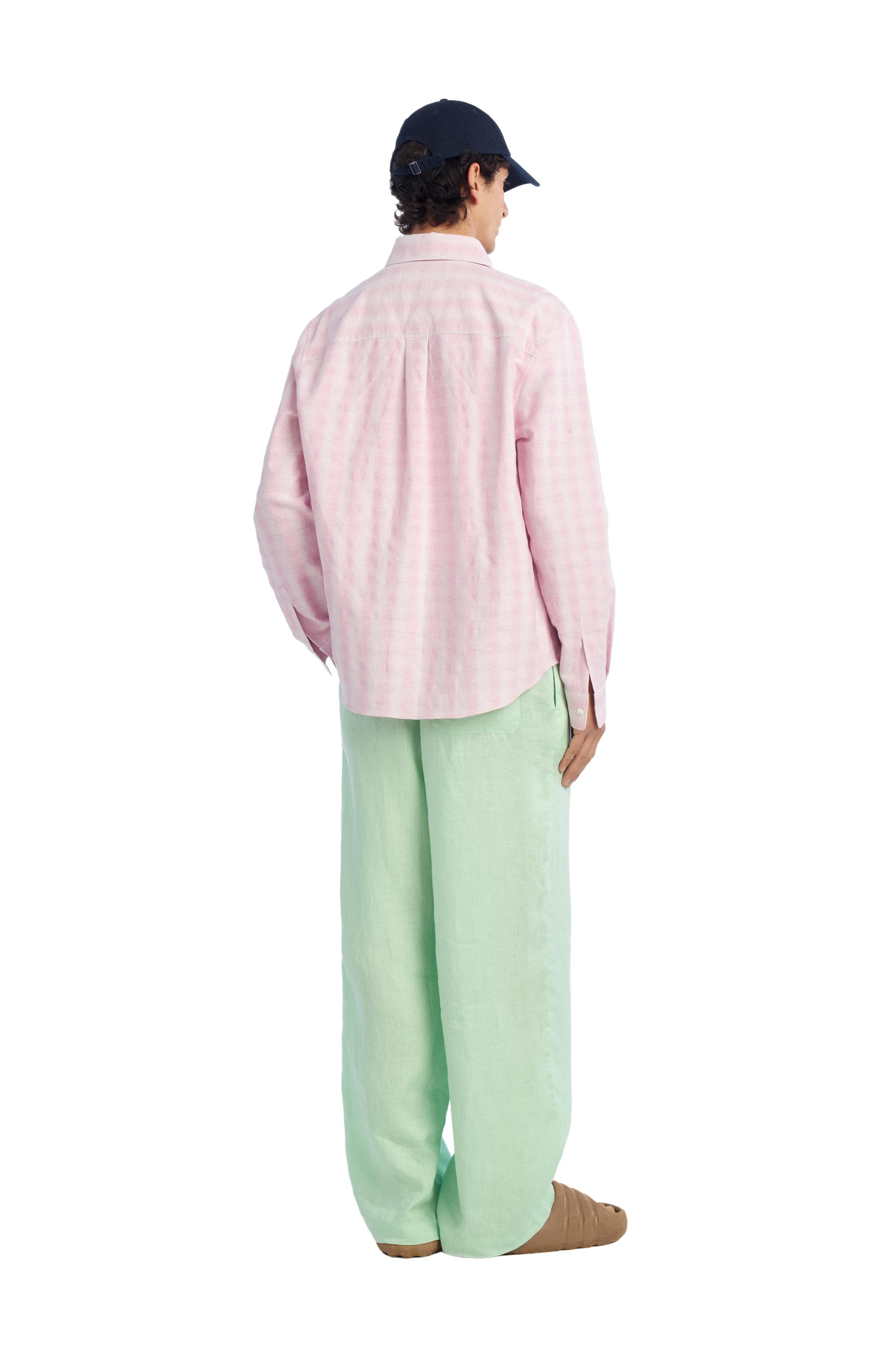 COTTON - LINEN PLAID SHIRT — Pastel pink