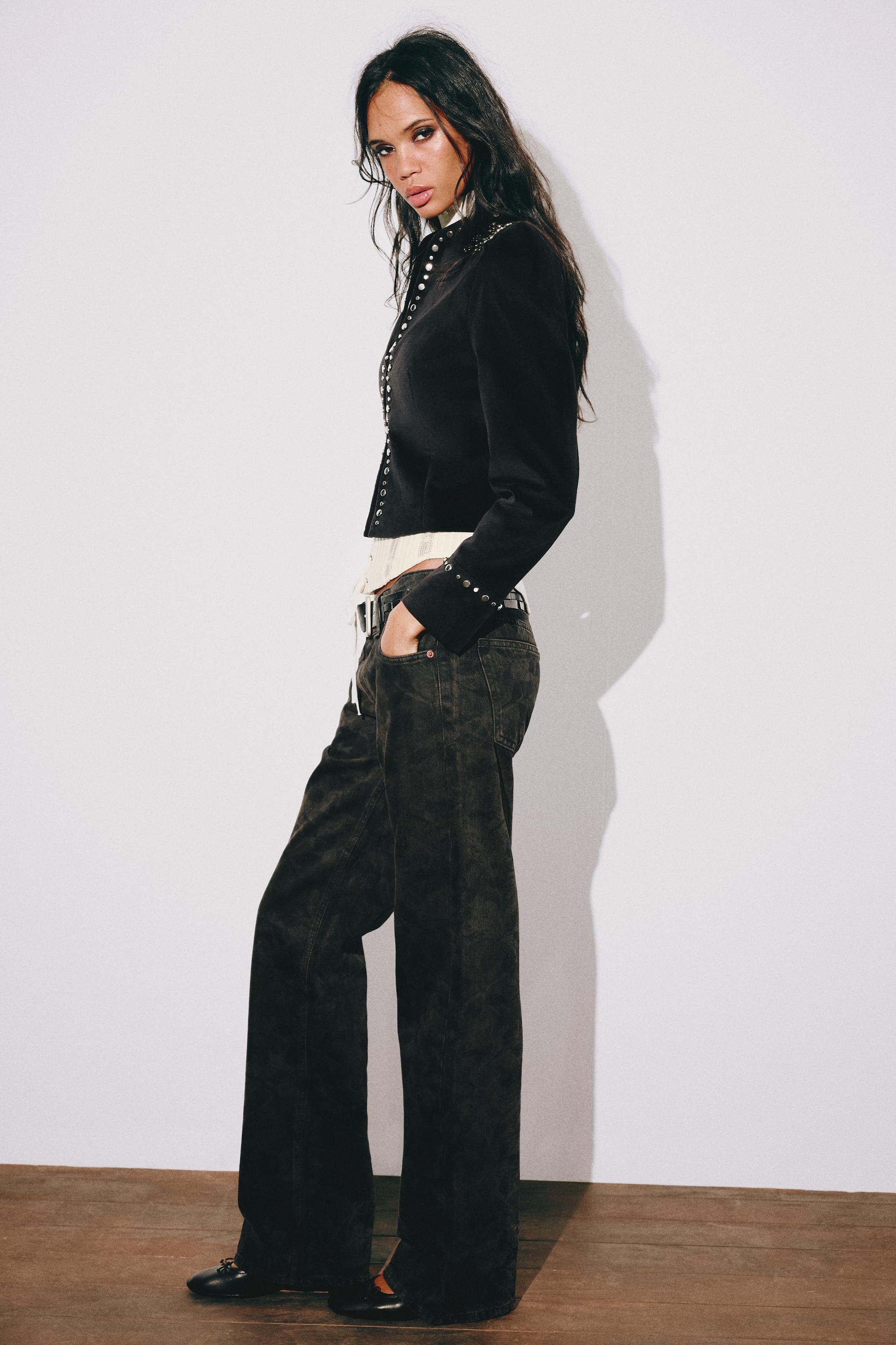 TRF PRINTED LOW-RISE WIDE LEG FIT JEANS