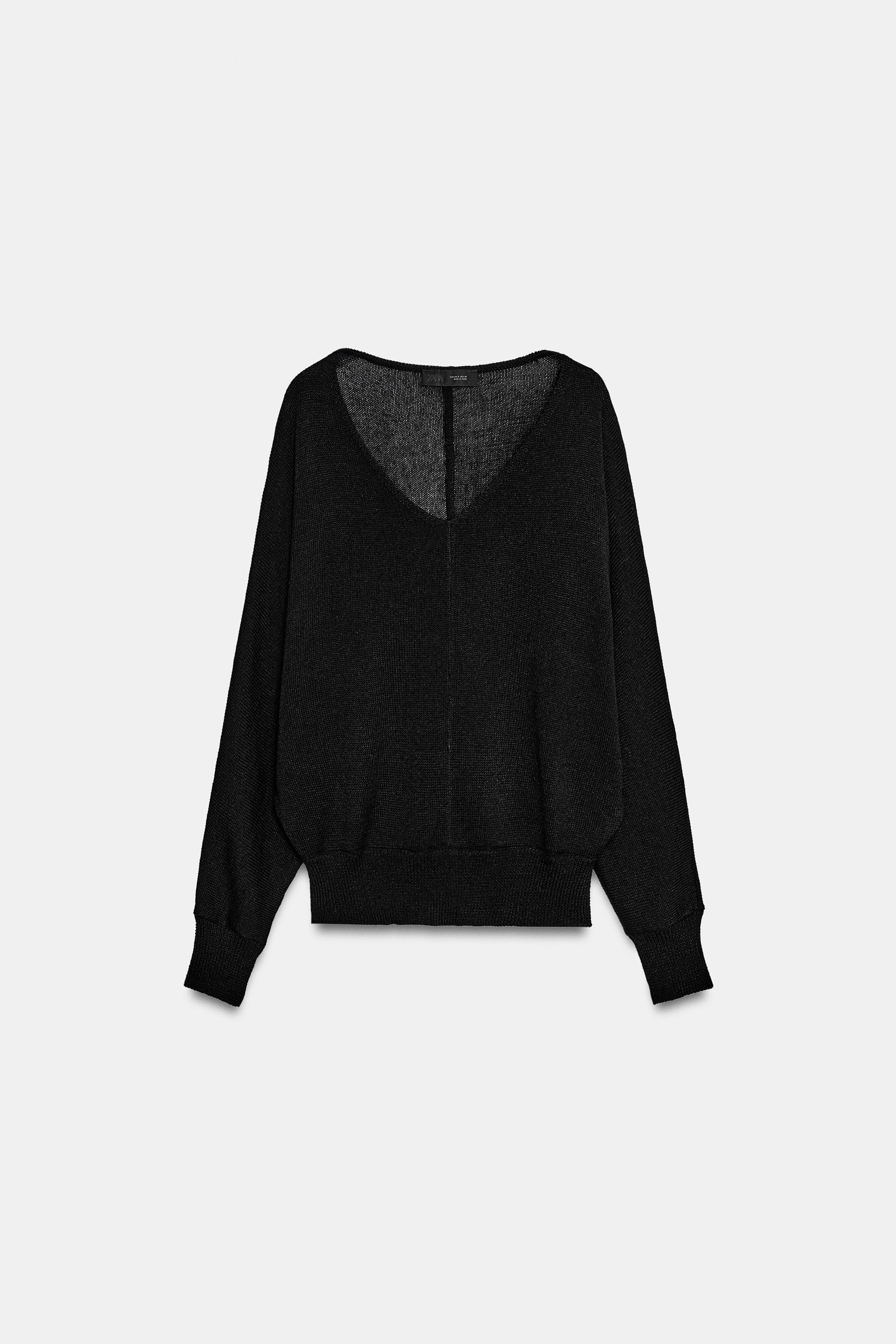 V-NECK KNIT JUMPER — Black