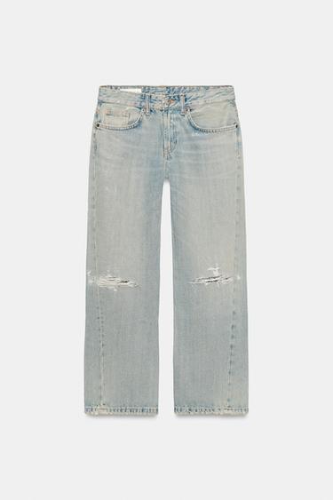 TRF RIPPED CROPPED JEANS - Blue / Grey by Zara