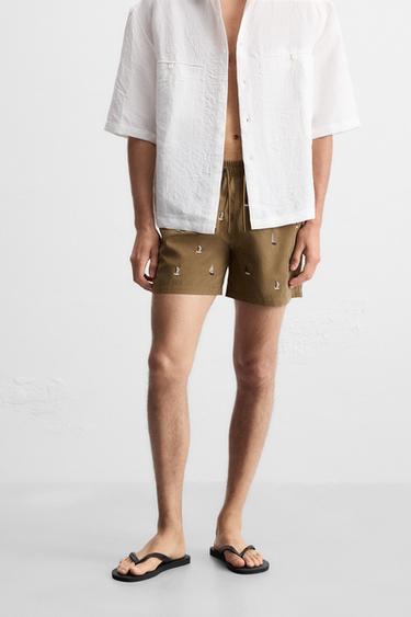 MAILLOT DE BAIN MOYEN BRODÉ - Marron de Zara - Image 2
