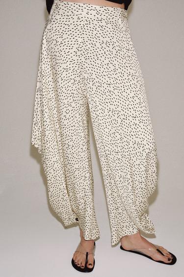 Zara ZW COLLECTION DRAPED PRINTED PANTS - Ecru / Black