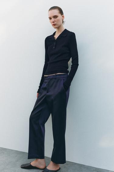 Zara RIBBED KNIT POLO SWEATER - Navy blue - Image 0