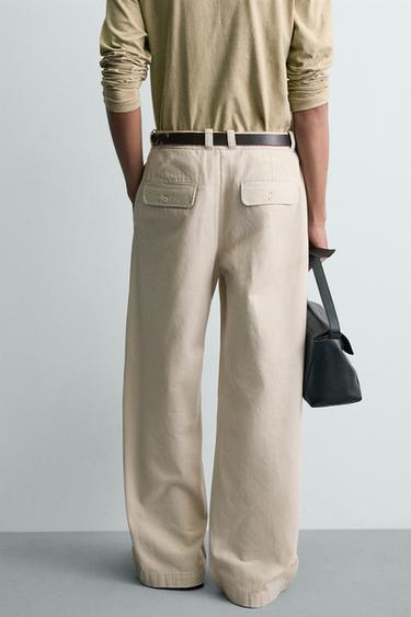 WIDE-LEG CHINO TROUSERS - Oyster-white by Zara - Image 2