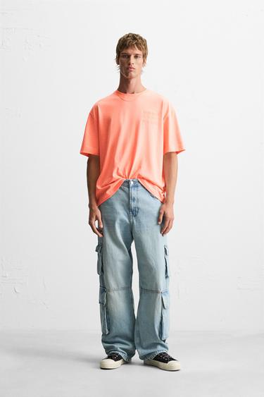 EMBROIDERED SLOGAN T-SHIRT - Neon orange by Zara - Image 0