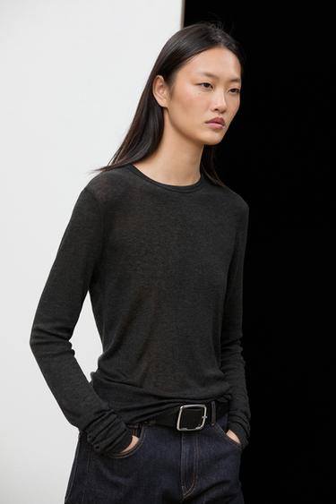 Long sleeve wool-blend T-shirt — Cobalt 2