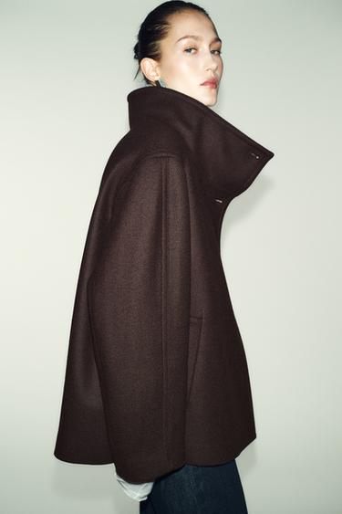 MANTEAU COURT AVEC LAINE ET COL MONTANT - Marron de Zara - Image 3