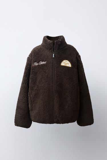 FAUX SHEARLING PATCH JACKET — Brown 2