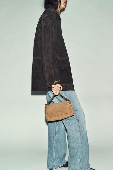 ЗАМШЕВА ШКІРЯНА СУМКА НА ПЛЕЧЕ - Пісочний/Коричневий Zara