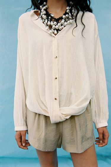 METALLIC THREAD KNOT BLOUSE - Ecru by Zara