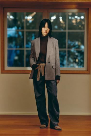 Zara 加大碼雙排扣西裝外套 - 棕色 / 裸色