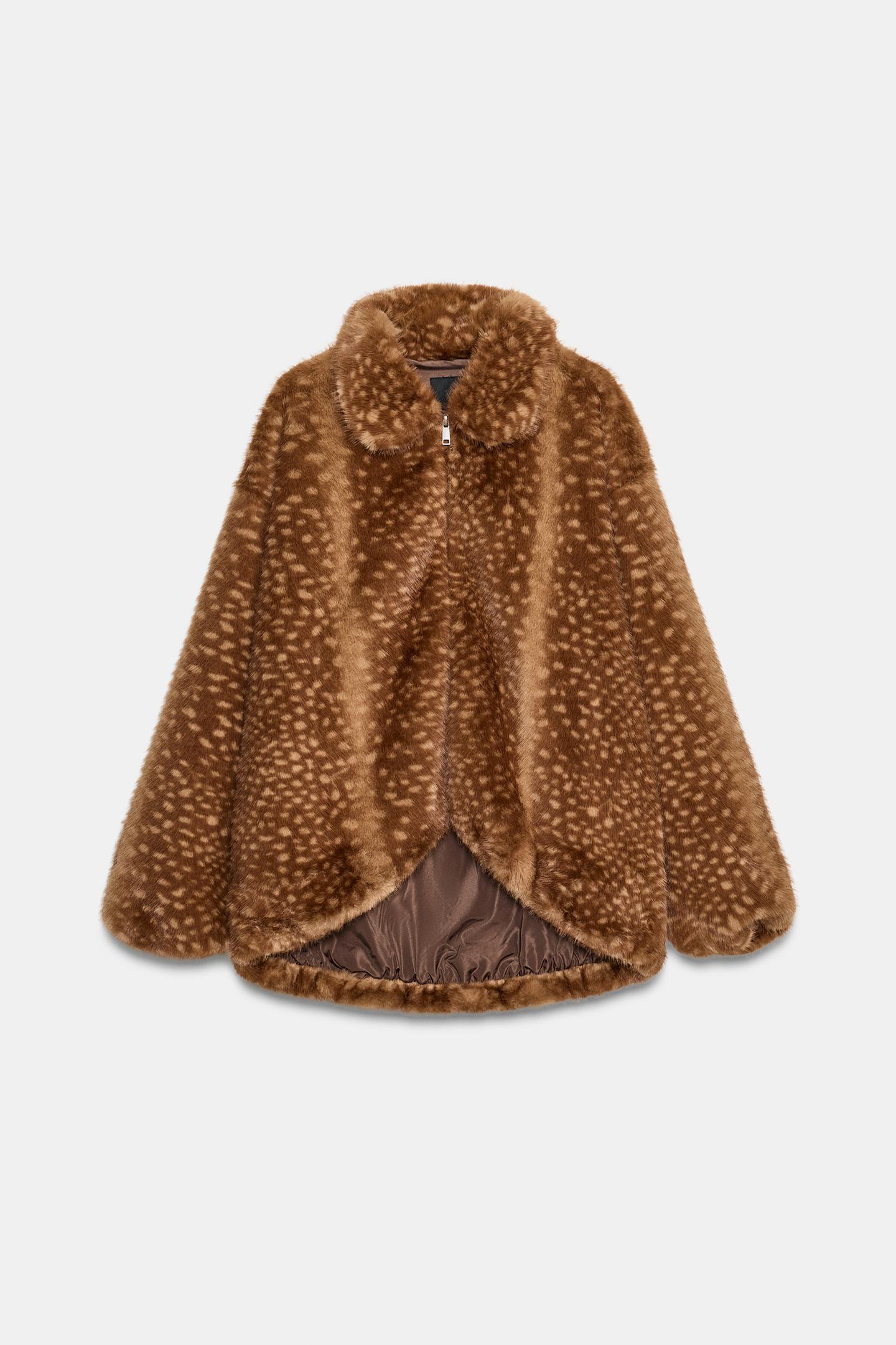 Женская куртка Zara Oversized Faux Fur Bomber, цвет: Серо-коричневый коричневый — фото 7