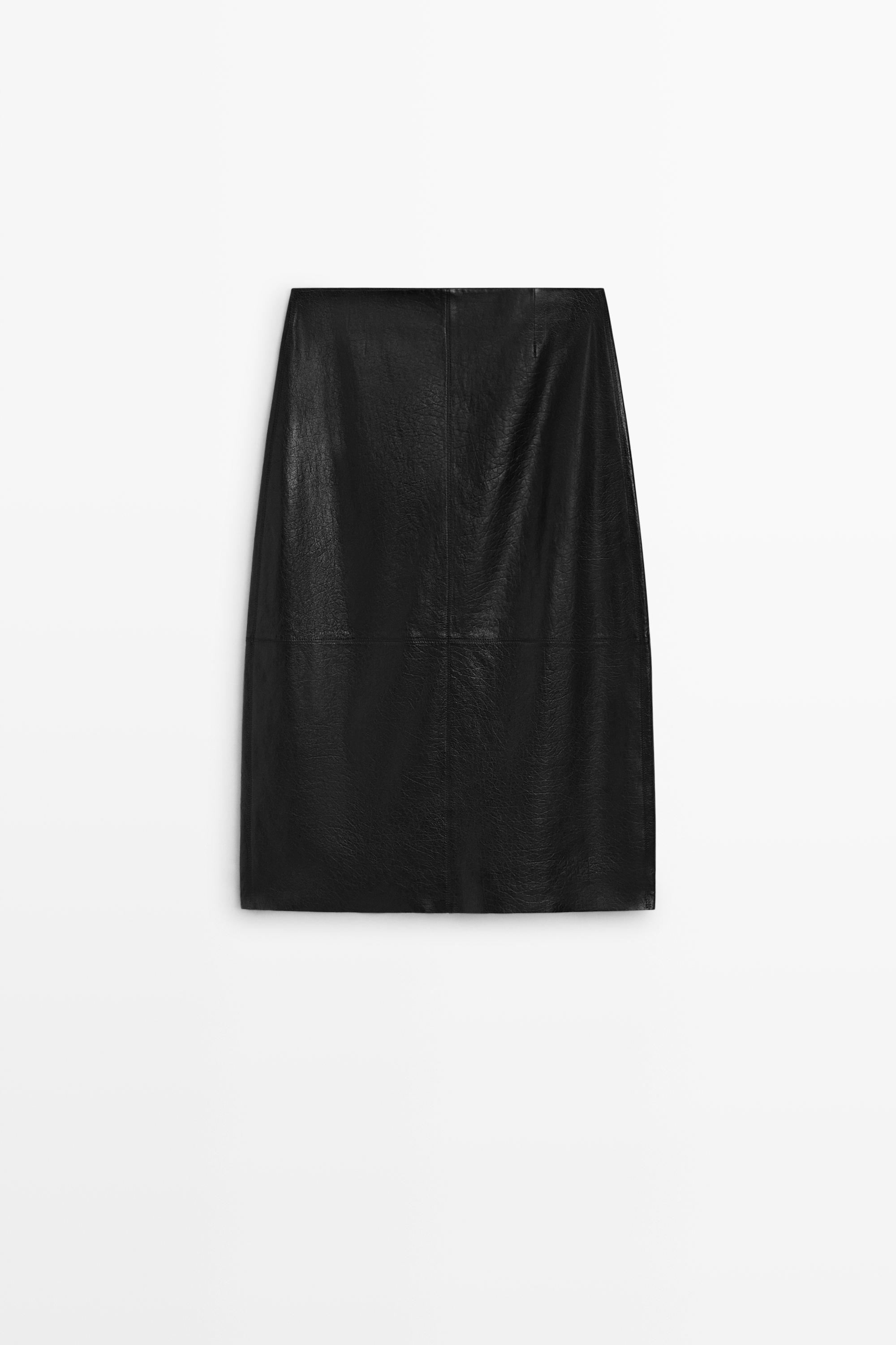 Midi balloon skirt with Nappa leather seams - Black | ZARA United