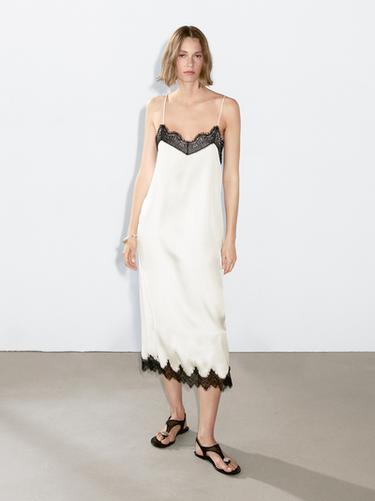 Zara Long contrast camisole dress - Ecru