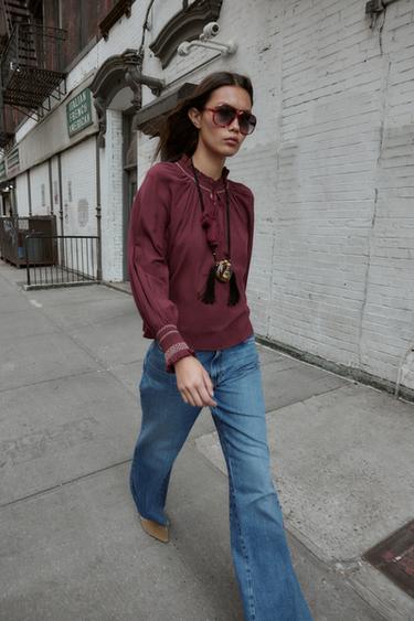 TASSEL EMBROIDERED SHIRT - Burgundy by Zara