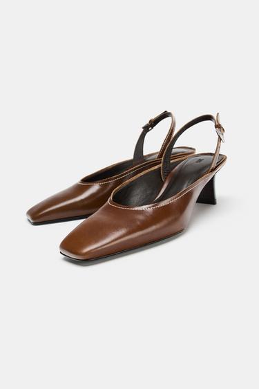 Zara LIMITED EDITION LEATHER SLINGBACK SHOES - Brown