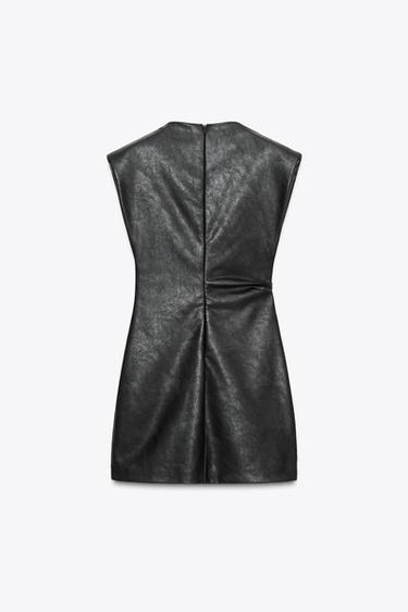 FAUX LEATHER SHORT DRESS WITH SHOULDER PADS - Black by Zara - Image 7