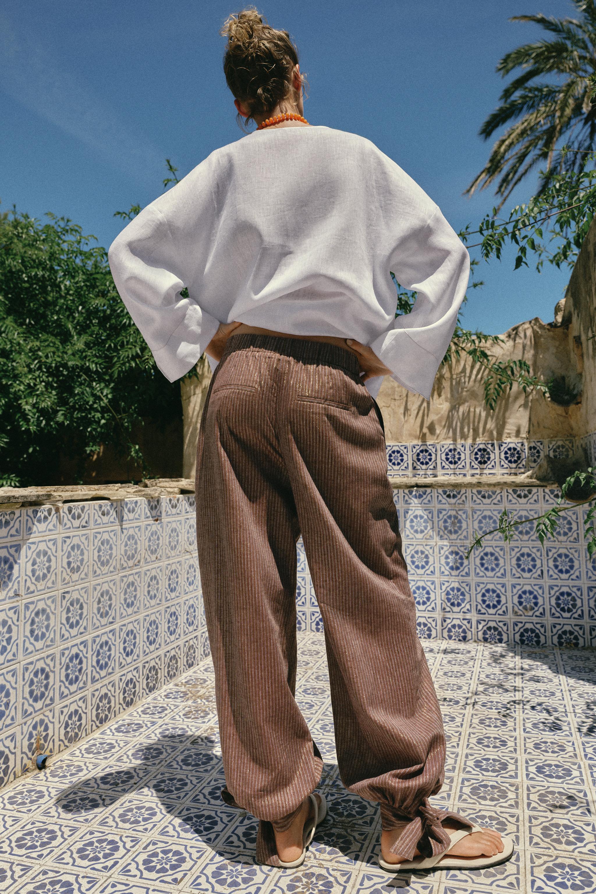 LINEN BALLOON PANTS WITH TIES