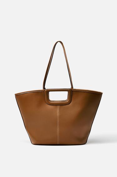 MAXI TOPSTITCHED TOTE BAG - Dark tan by Zara