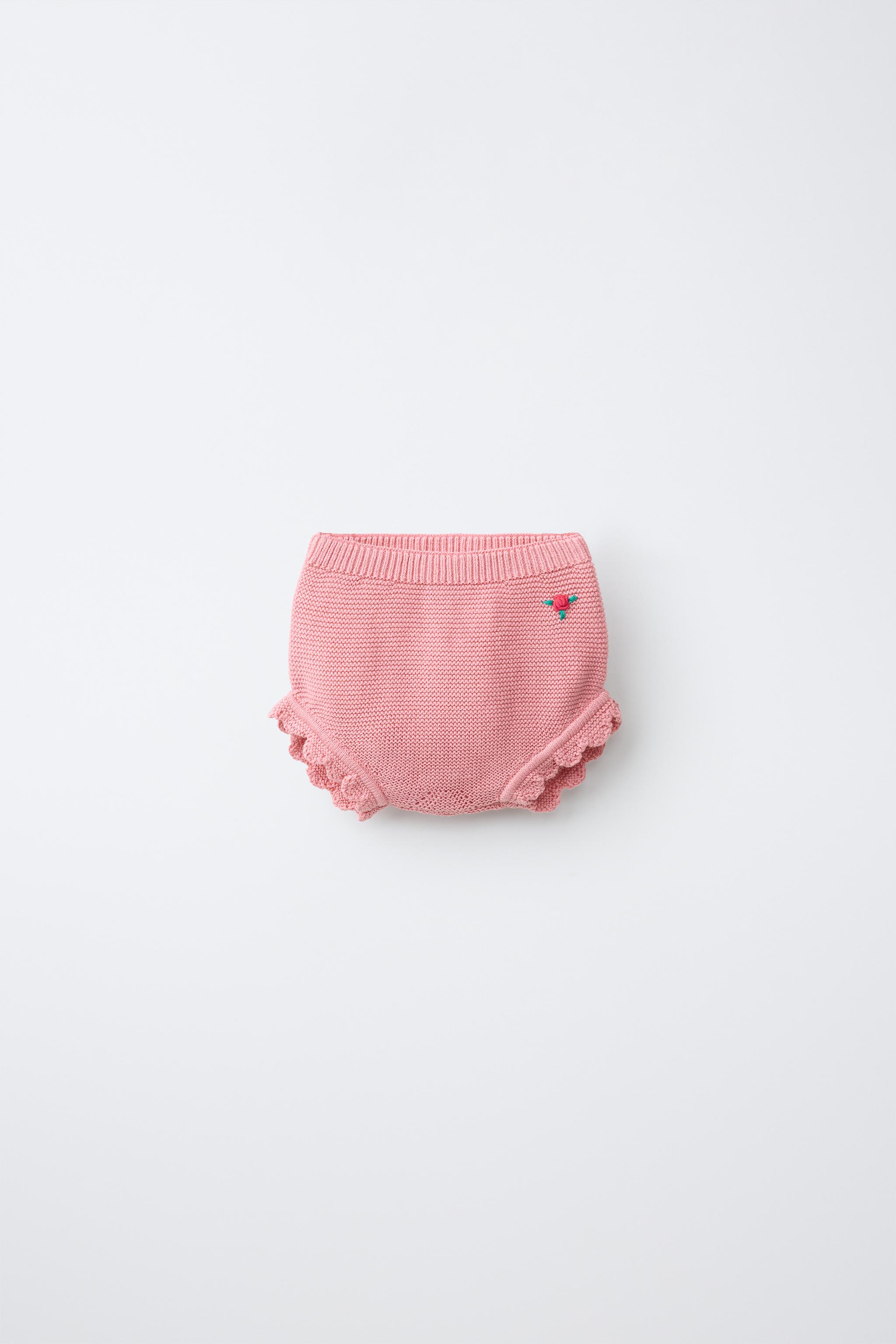 FLORAL EMBROIDERED KNIT PANTIES — Light pink