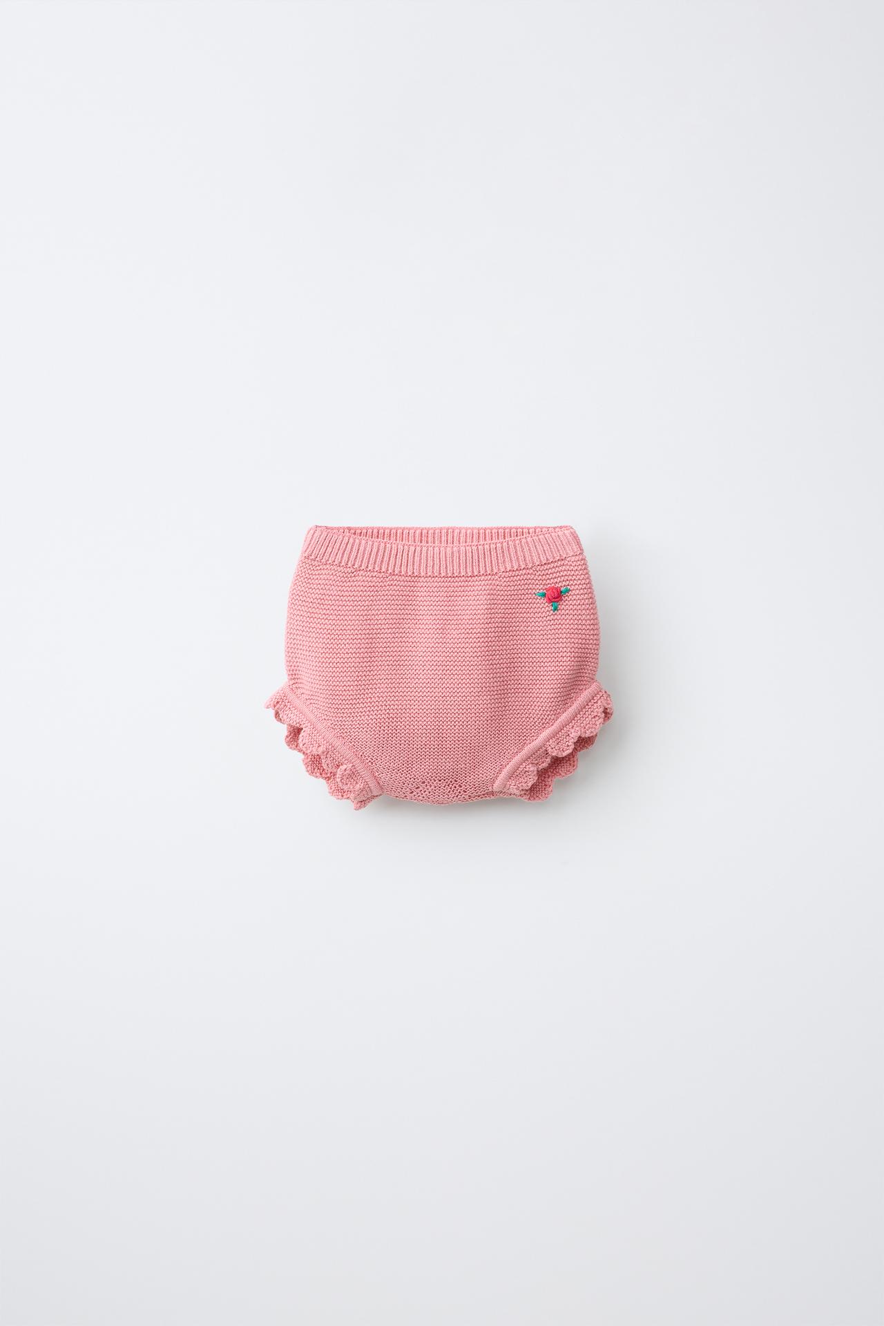 FLORAL EMBROIDERED KNIT PANTIES — Light pink