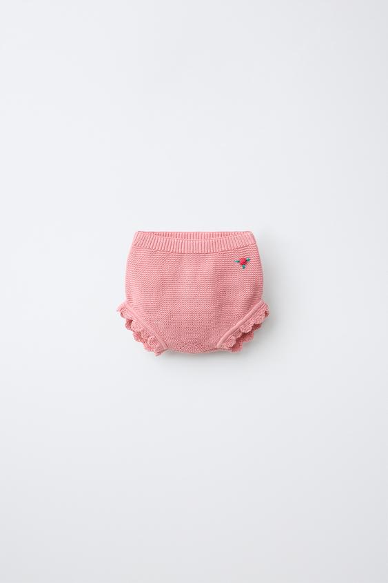 KNIT BRIEFS WITH EMBROIDERED FLOWER AND LACE TRIM - Light pink by Zara - Image 0