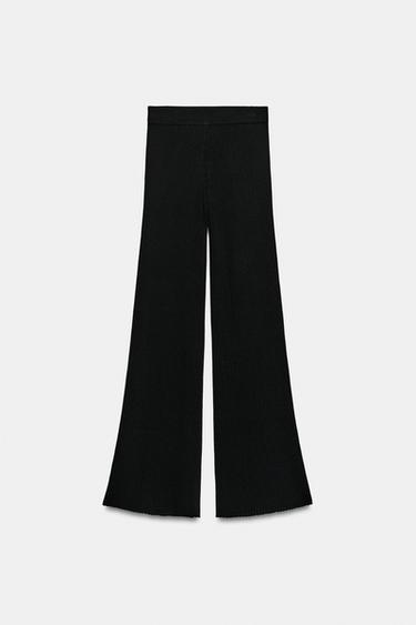 PANTALON LARGE EN MAILLE CÔTELÉE - Noir de Zara - Image 3