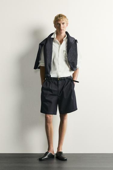 PLEATED RELAXED FIT DENIM CHINO BERMUDA SHORTS - Indigo by Zara - Image 0