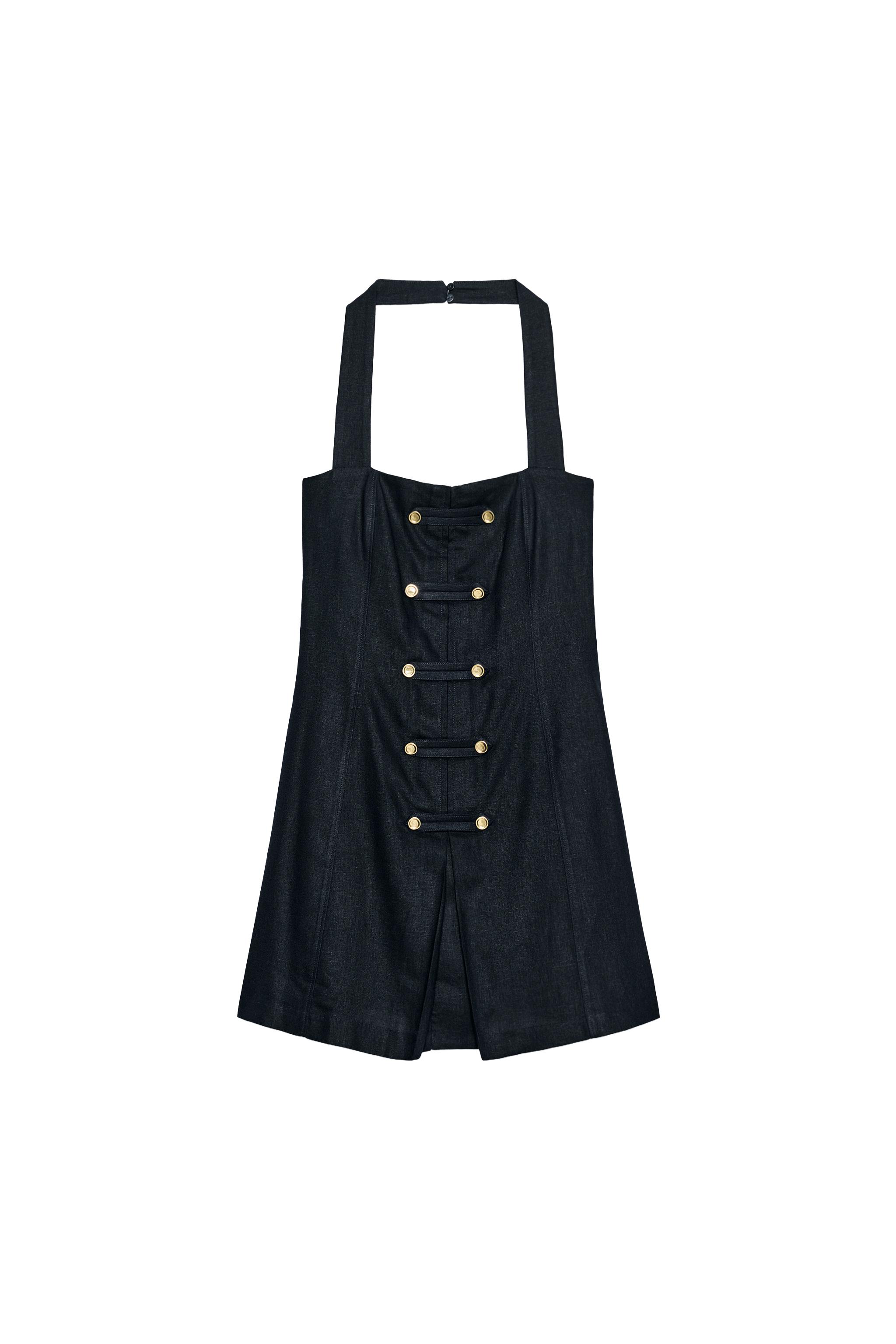 zara navy linen dress LINEN OPEN BACK MIDI DRESS - Blue