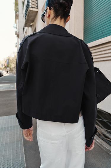 SHORT DOUBLE-BREASTED TRENCH COAT - Navy blue by Zara - Image 4