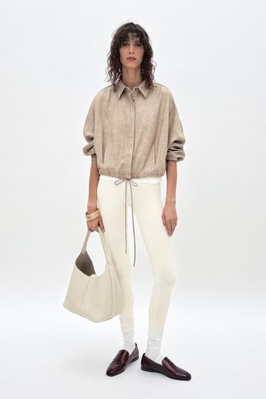 Zara GRAINED LEATHER BUCKET BAG - Ecru
