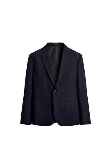 BLAZER DE TERNO COM LÃ - Azul-marinho da Zara