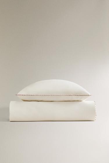 Zara CHILDREN'S DUVET COVER WITH EMBROIDERED TRIM - White / Maroon - Image 0