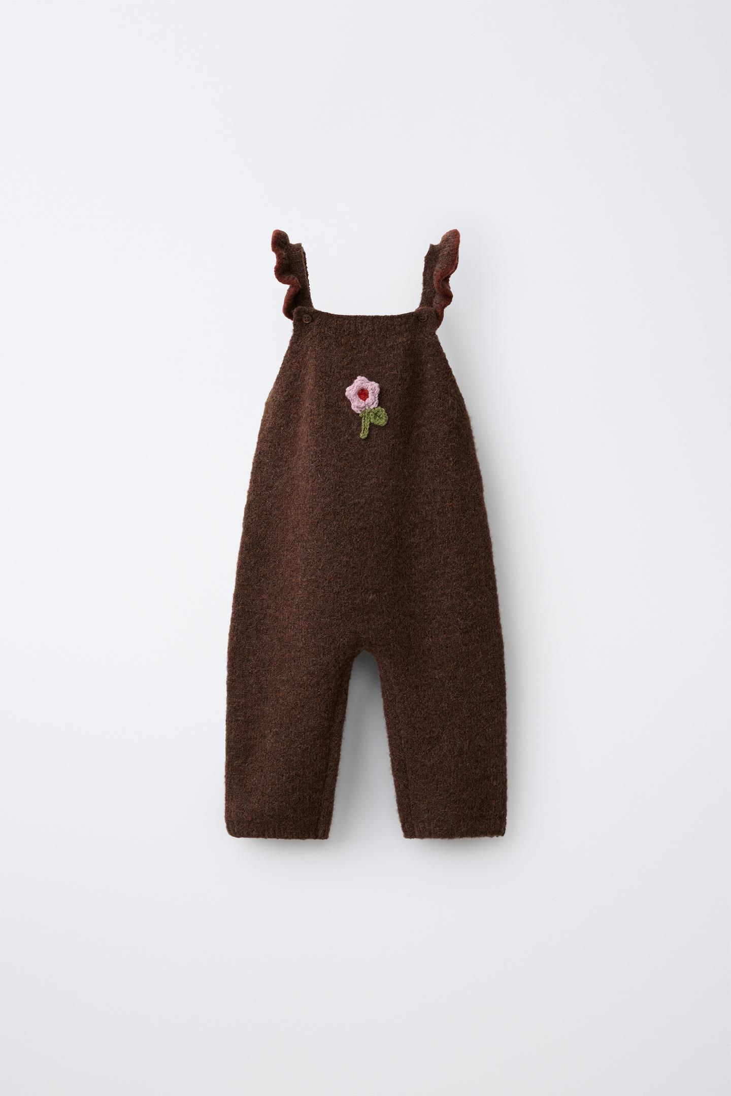 Детские свитеры Zara Long Floral Knit Dungarees, цвет: Коричневый