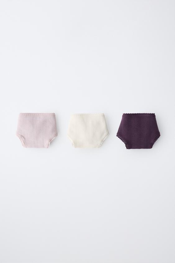 AGES 6-14 / POINTELLE AND LACE TRIM BRIEFS THREE-PACK - Multicoloured by Zara - Image 0