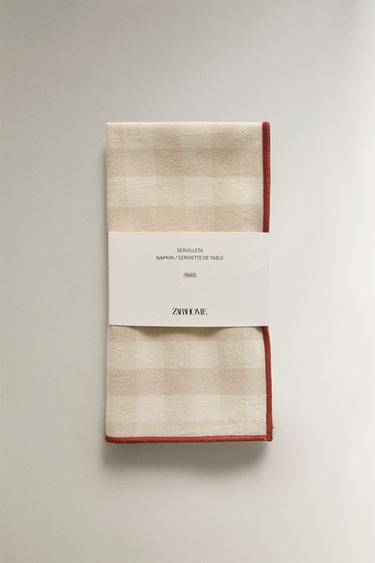 PACK OF CHECK NAPKINS WITH TOPSTITCHING (PACK OF 2) - Beige by Zara - Image 3