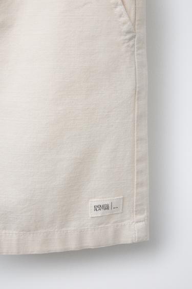 LABEL COTTON WIDE-LEG BERMUDA SHORTS - Ecru by Zara - Image 3