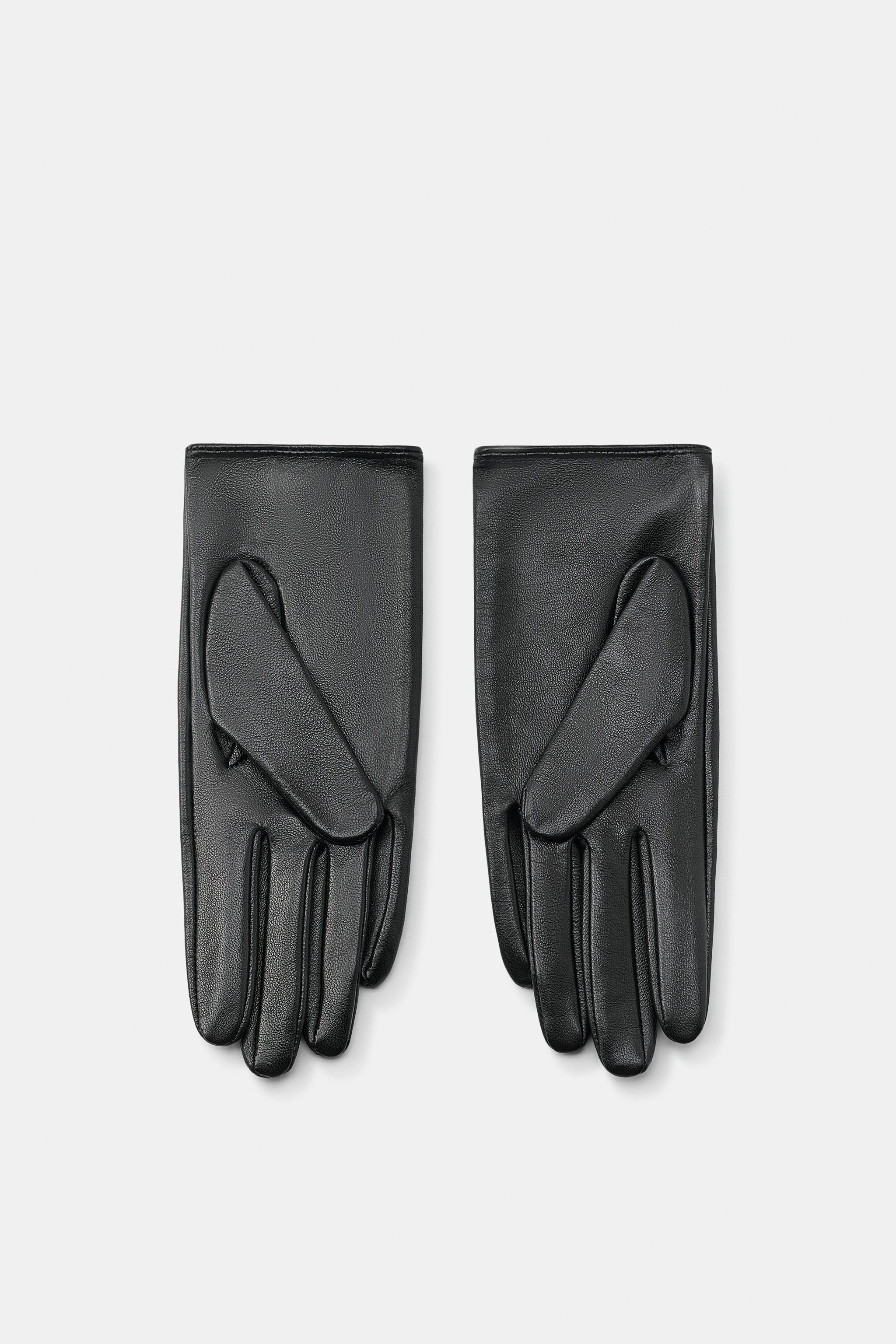 100%レザーグローブ タートルモチーフ付き - ブラック | ZARA Japan / 日本