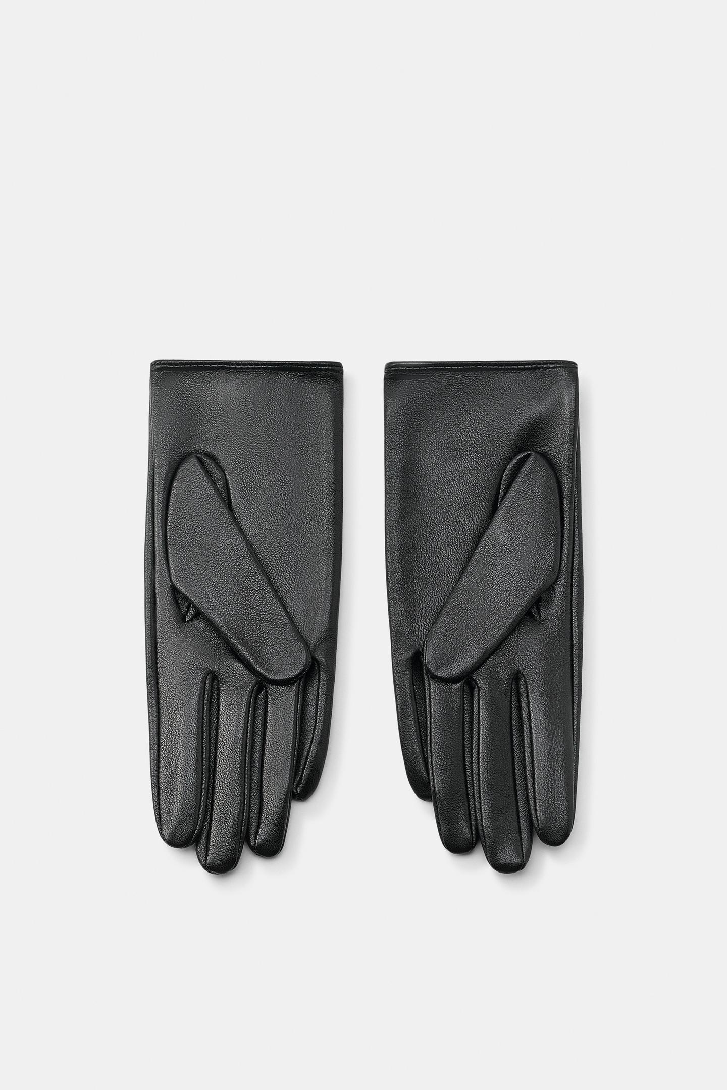 Женские перчатки Zara 100% Leather Turtle, цвет: Чёрный — фото 4