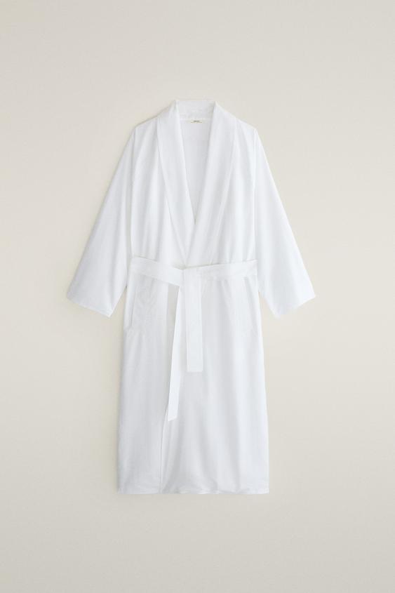 PLAIN COTTON DRESSING GOWN - White by Zara - Image 0
