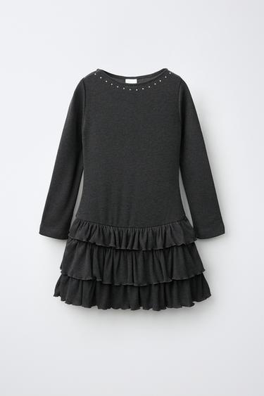 STUDDED RUFFLE DRESS — Anthracite grey 1