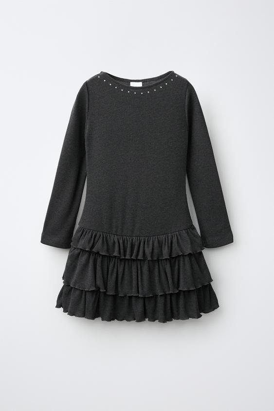 Zara STUDDED RUFFLE DRESS - Anthracite grey - Image 0